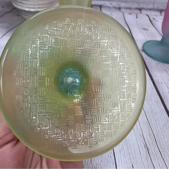 vintage Libby’s ka-dinks set of 3 frosted parfait tulip pastel sundae cups MCM - Picture 6 of 8